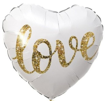 Шар фольгированный 18 Сердце LOVE бело-золотое 45 см